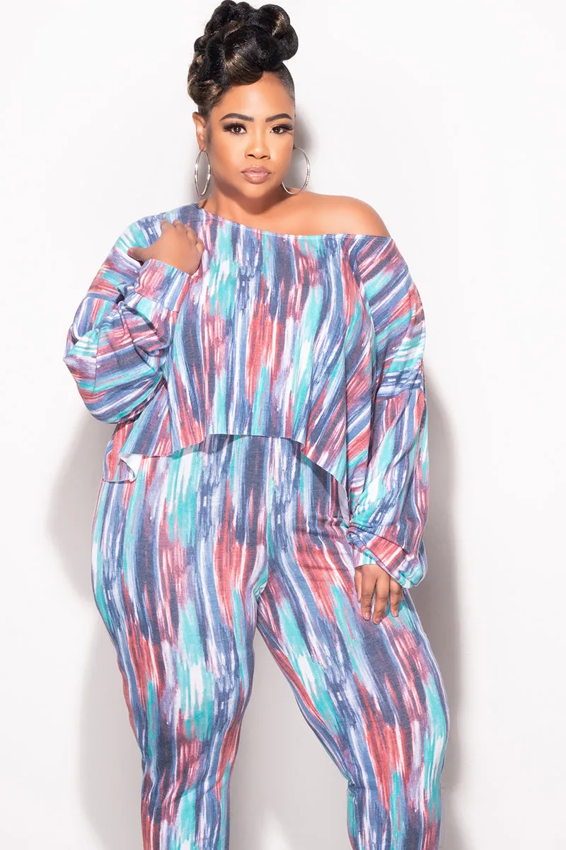 Final Sale Plus Size 2 pc Set Top & Pants in Purple / Mauve Multi-Color Print Ripstop Reinforcement Layer-Friendly