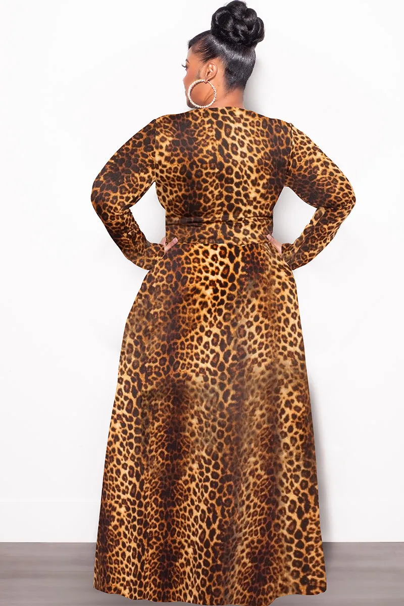 Final Sale Plus Size 2-Pc Skirt Set in Dark Cheetah Print Wrinklefree