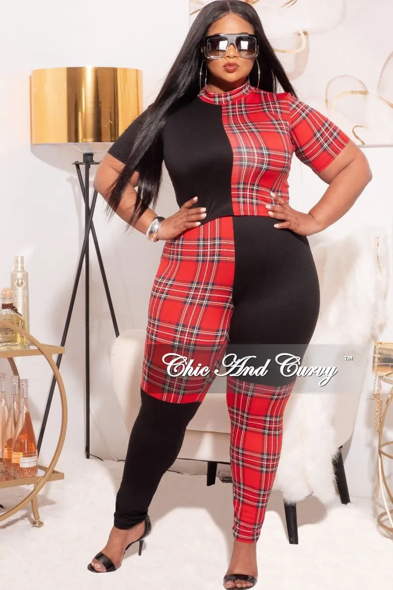 Soft Material Chill Fit Final Sale Plus Size 2-Piece Color block Plaid Set with Crop Top & Leggings