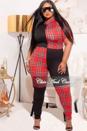 Final Sale Plus Size 2-Piece Color block Plaid Set with Crop Top & Leggings Dynamic Motion Tough Style