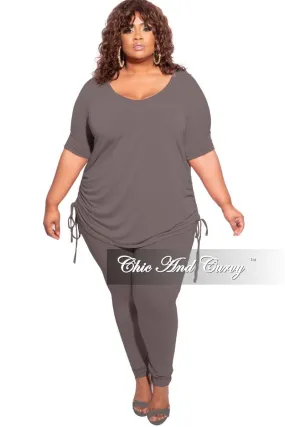 Final Sale Plus Size 2-Piece Drawstring Top and Legging Set in Charcoal Grey ThermalRegulation