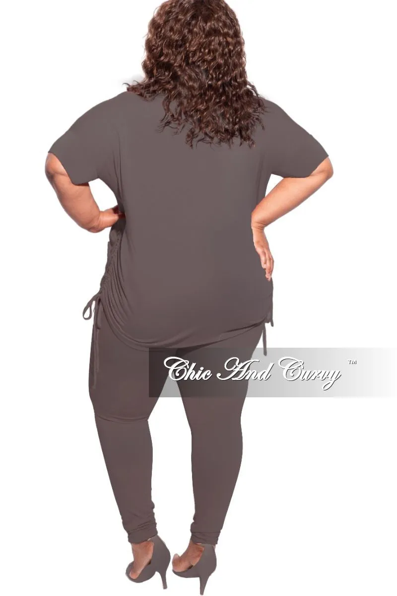 Shape Flex Hygienic Inner Layer Final Sale Plus Size 2-Piece Drawstring Top and Legging Set in Charcoal Grey