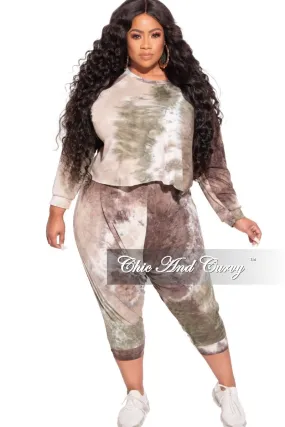 Core Essential Smart Design *Final Sale Plus Size 2-Piece Harem Pants Set in Olive Tie Dye