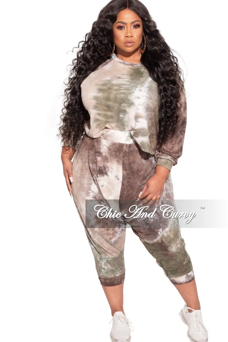 All Season Wear *Final Sale Plus Size 2-Piece Harem Pants Set in Olive Tie Dye