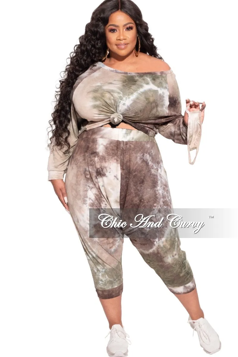*Final Sale Plus Size 2-Piece Harem Pants Set in Olive Tie Dye Quick Movement Wear Temperature Regulating Fabric