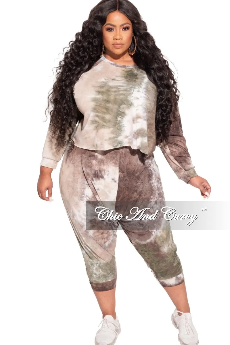 Training Wear *Final Sale Plus Size 2-Piece Harem Pants Set in Olive Tie Dye