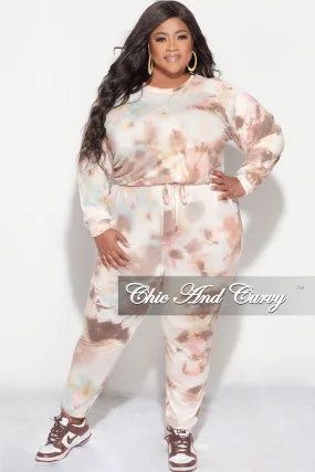 Final Sale Plus Size 2 Piece Set in Brown Tie Dye Print Daily Comfort Fit