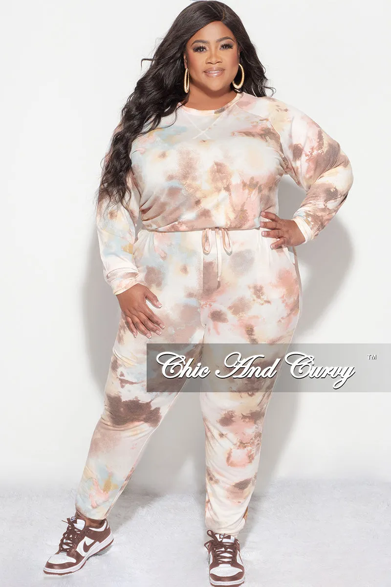 Final Sale Plus Size 2 Piece Set in Brown Tie Dye Print Temperature Regulating Fabric Work Essential