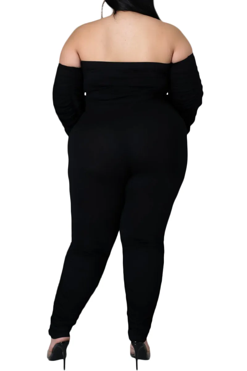 Perfect Pair Final Sale Plus Size 2-Piece Set Ruched Top and Pants Set in Black