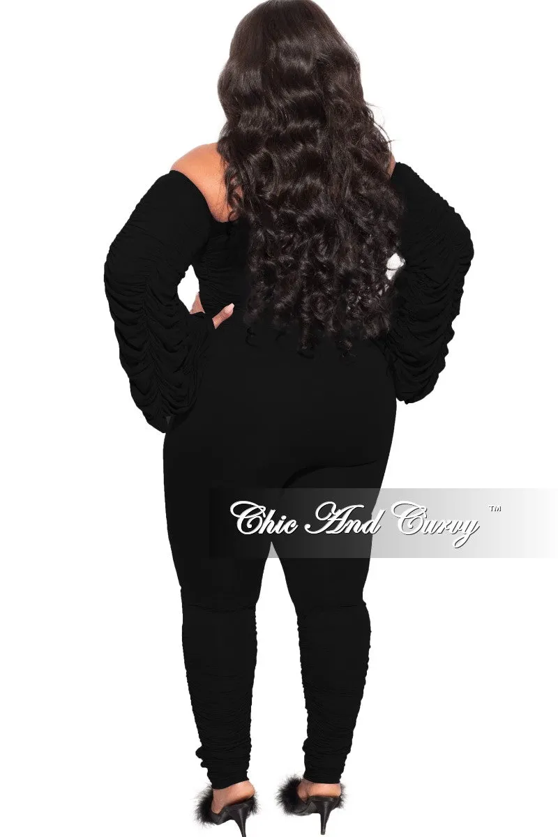 Final Sale Plus Size 2-Piece Set Ruched Top and Pants Set in Black Compact Storage