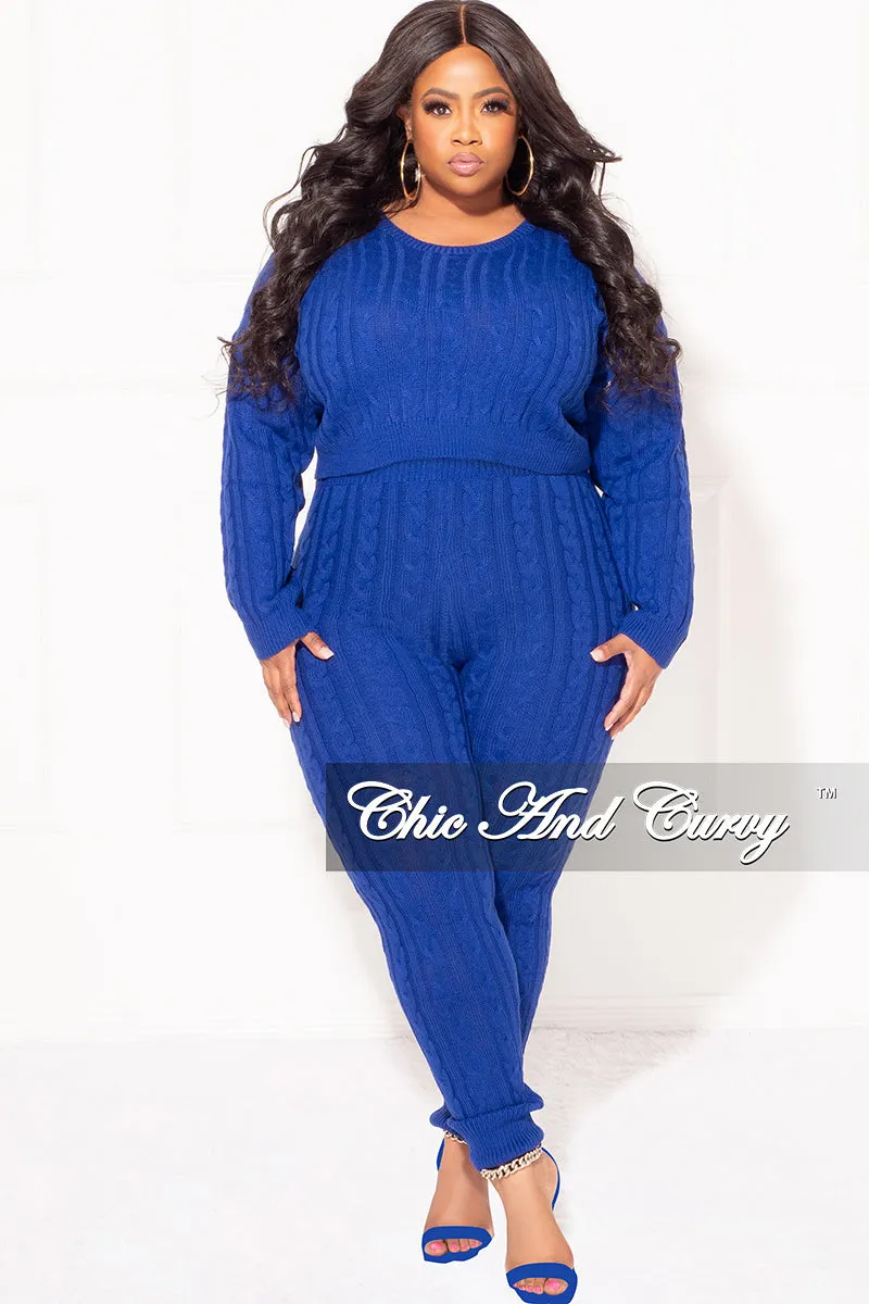 Soft Design Final Sale Plus Size 2-Piece Sweater Pants Set in Royal Blue