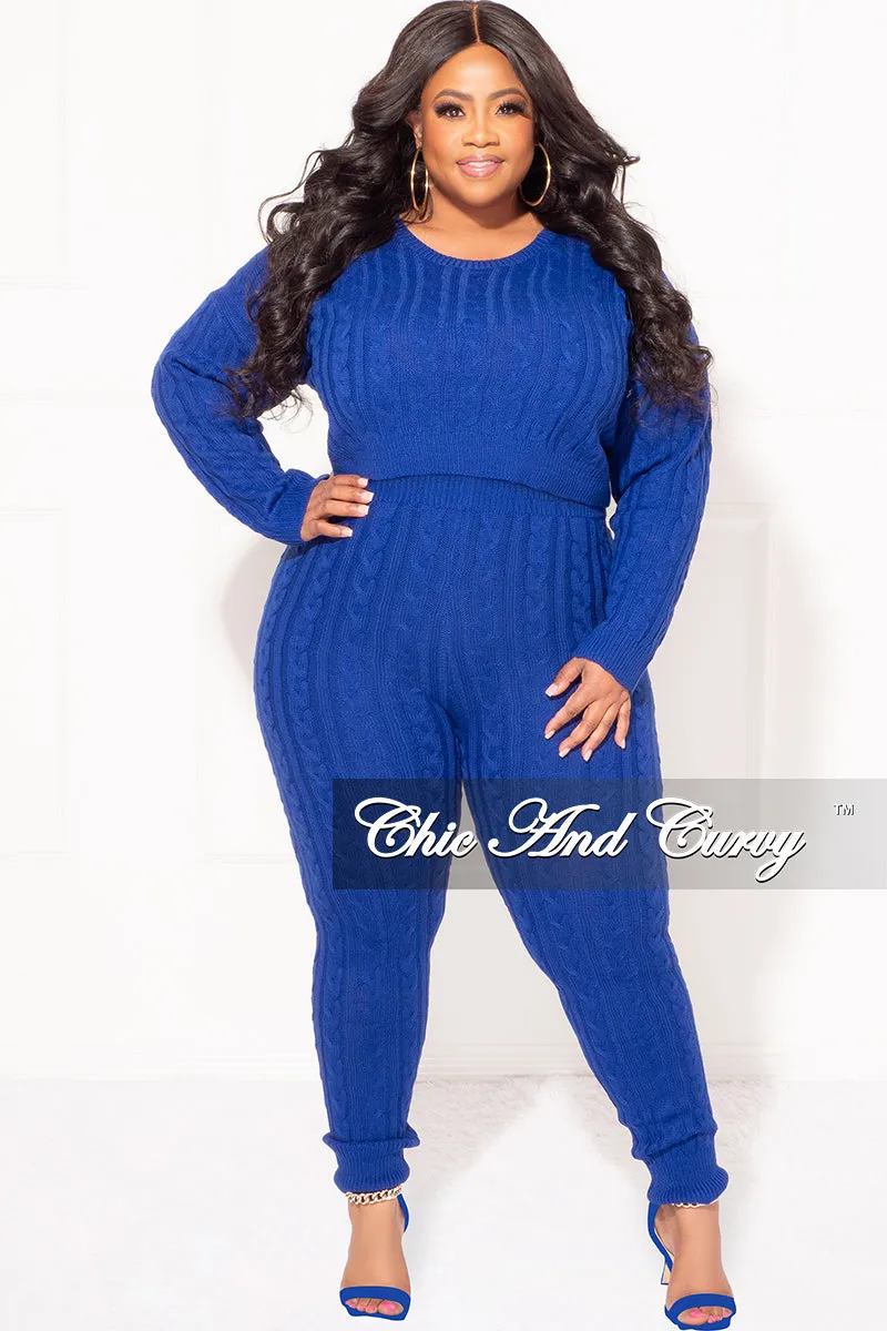 Final Sale Plus Size 2-Piece Sweater Pants Set in Royal Blue Flex Wear Design
