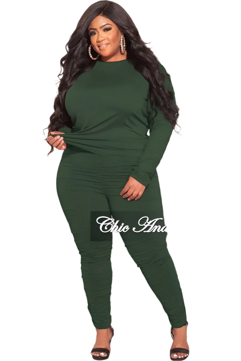 Final Sale Plus Size 2-Piece Top and Pants in Olive FourWayStretch