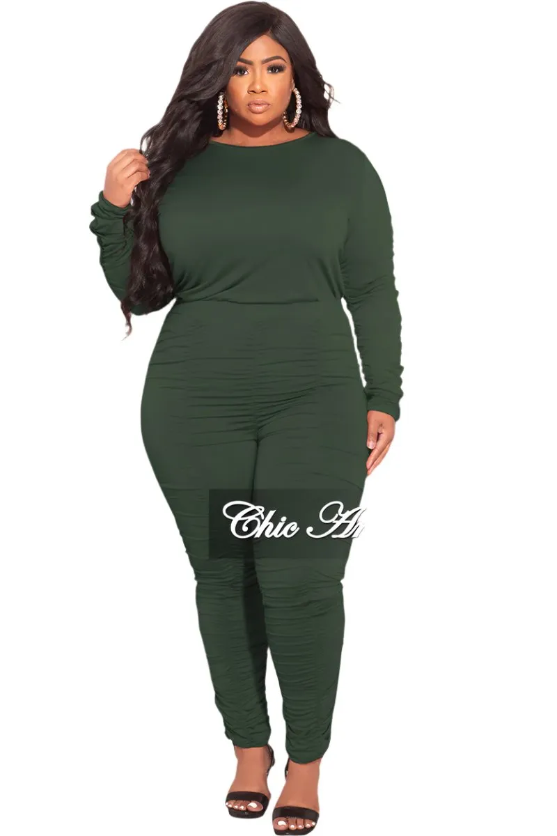 Mesh Panel Final Sale Plus Size 2-Piece Top and Pants in Olive
