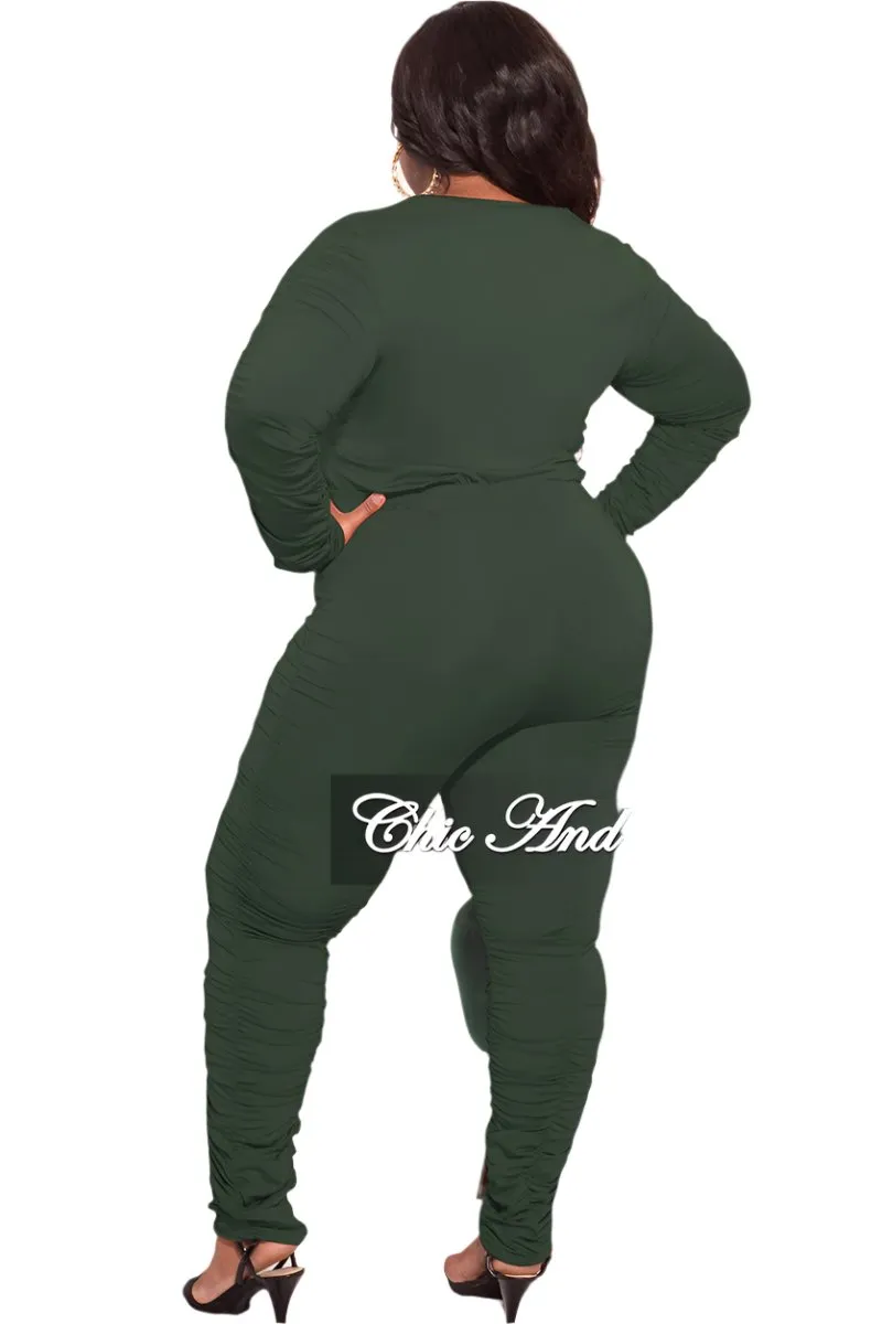 Final Sale Plus Size 2-Piece Top and Pants in Olive Utility Style