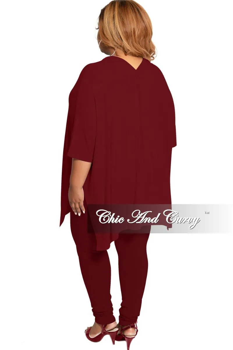 Final Sale Plus Size 2-Piece V-Neck Tunic Top and Matching Legging Set in Burgundy AllDayCompression Smooth Fabric