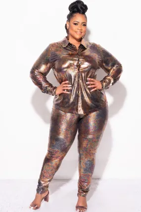 Final Sale Plus Size 2pc Button Up Shirt and Pants Set in Multi Print Daily Motion