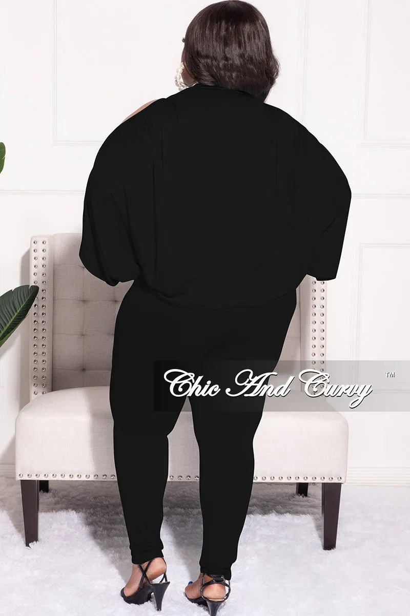 Final Sale Plus Size 2pc Cold Shoulder Shirt Top and Pants in Black Clean Fit Sport Friendly