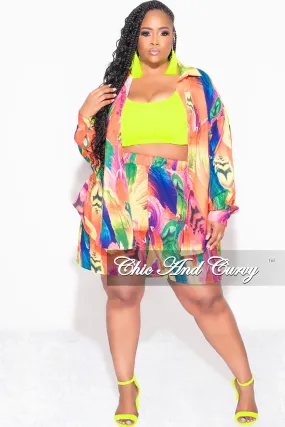 Final Sale Plus Size 2pc Collar Button Up Top and Short Set in Multi Color Print Hiking Gear TailoredSilhouette