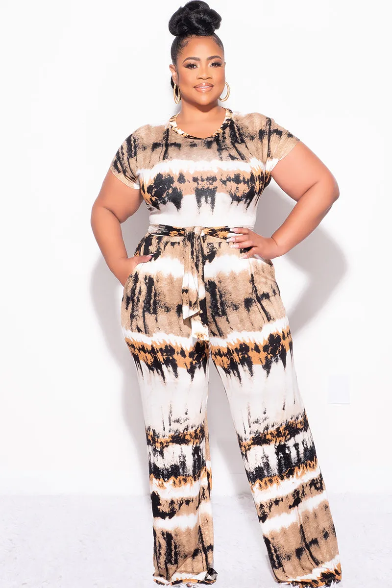 Functional fashion wear Final Sale Plus Size 2pc Crop Tie Top and Pants Set in Ivory, Tan, Mustard and Black