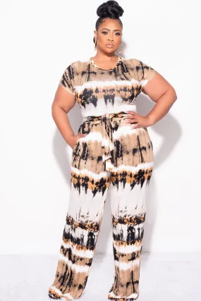 Quick Access Pockets Final Sale Plus Size 2pc Crop Tie Top and Pants Set in Ivory, Tan, Mustard and Black