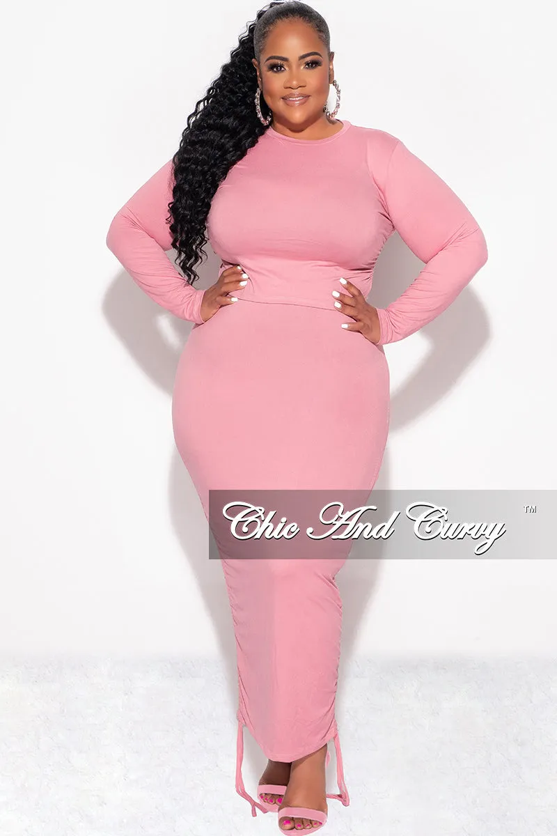 Final Sale Plus Size 2pc Crop Top and High Waist Drawstring Ruched Skirt in Mauve Quality Fabric