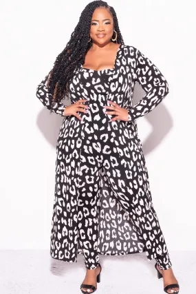 Weekend Adventure Casual Comfort Look Final Sale Plus Size 2pc Duster & Spaghetti Strap Jumpsuit Set in Black & Beige Print