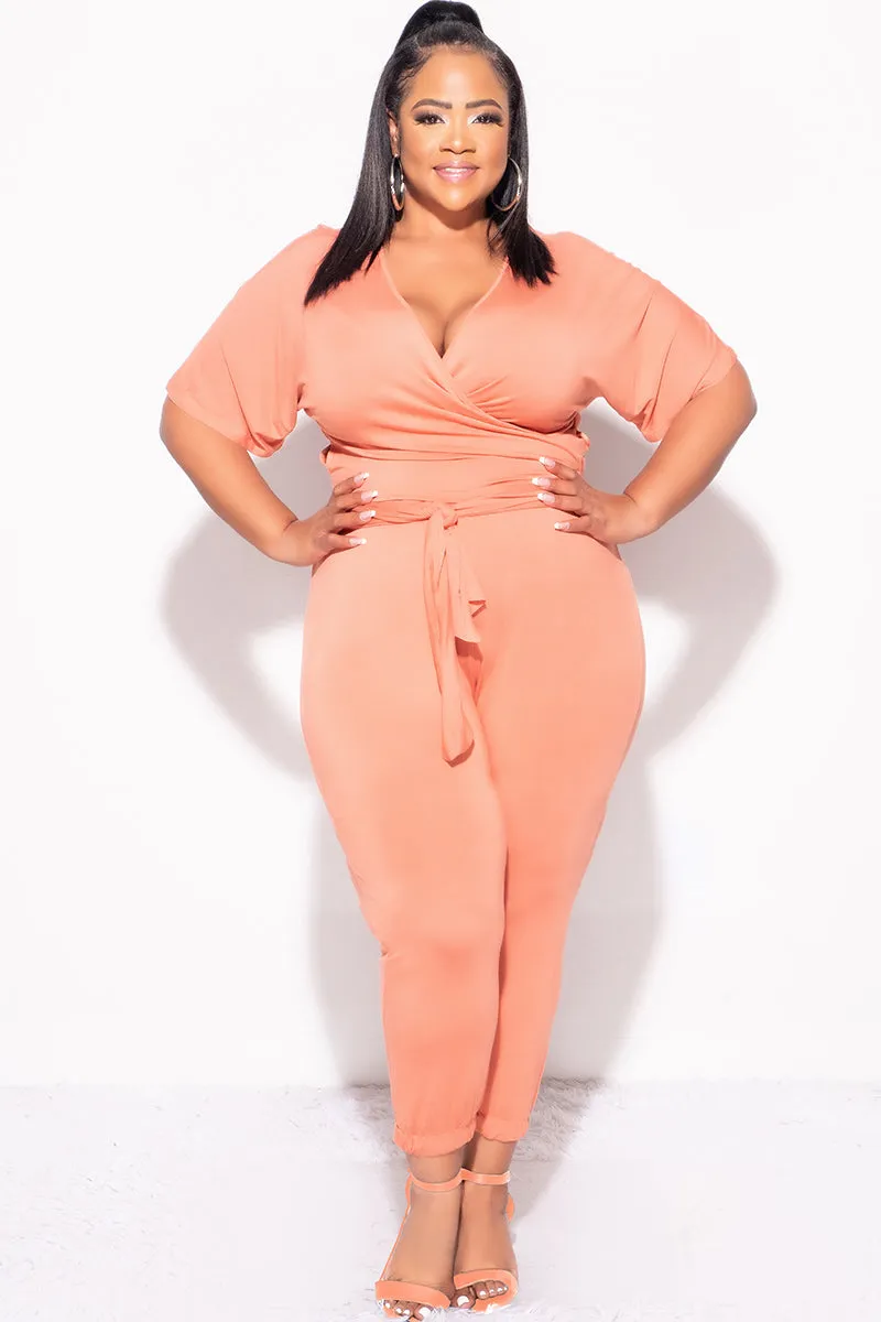 Final Sale Plus Size 2pc Faux Wrap Top & Pants in Rust All Season Wear