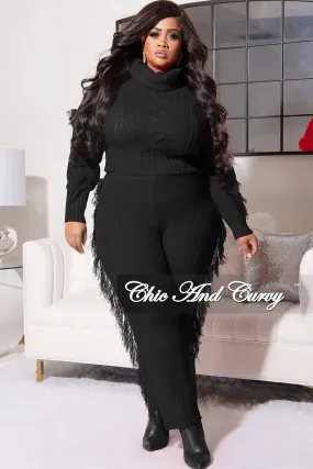 Final Sale Plus Size 2pc Fringe Sweater Pants Set in Black No Tag
