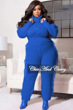 Final Sale Plus Size 2pc Fringe Sweater Pants Set in Royal Blue TearResistantPanels