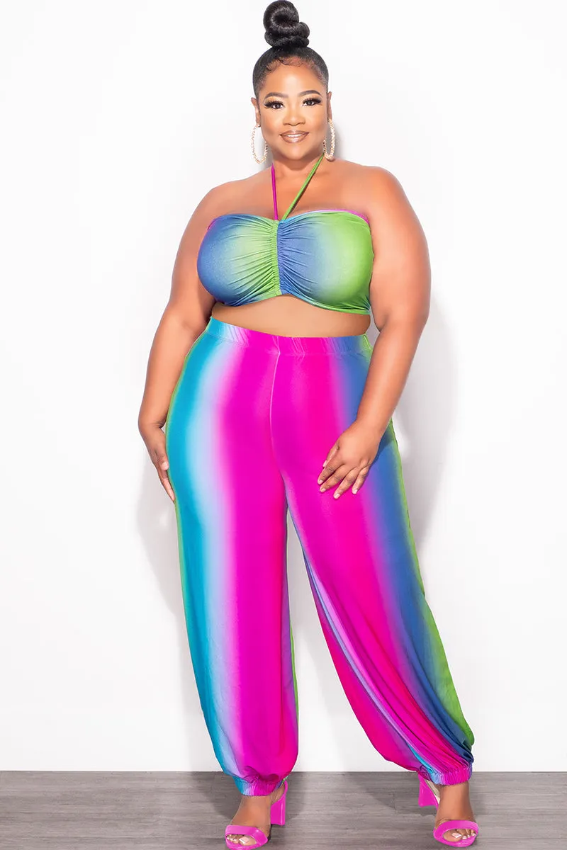 Final Sale Plus Size 2pc Halter Set in Ombr?? Print On The Go