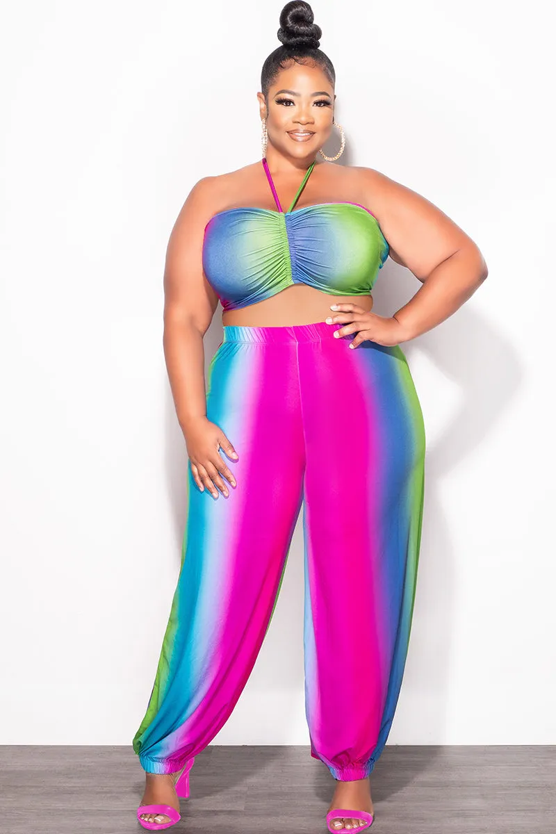 All Use Final Sale Plus Size 2pc Halter Set in Ombr?? Print