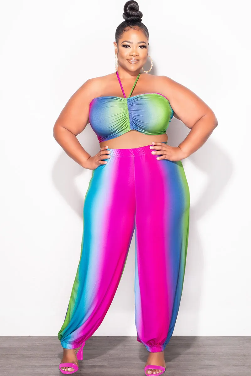 Final Sale Plus Size 2pc Halter Set in Ombr?? Print Stay Dry