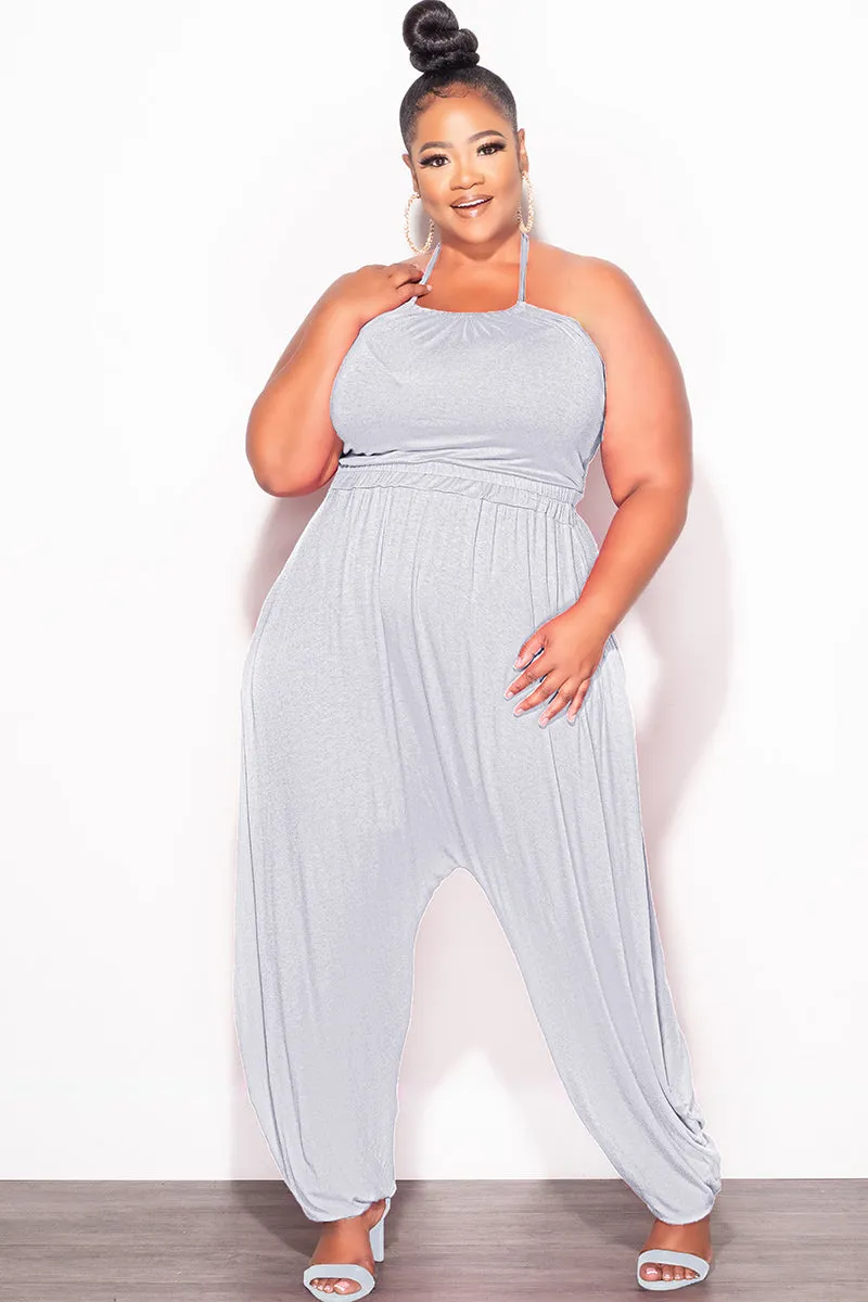 Final Sale Plus Size 2pc Halter Top and Harem Pants in Heather Grey Tear Resistant Chill Wear