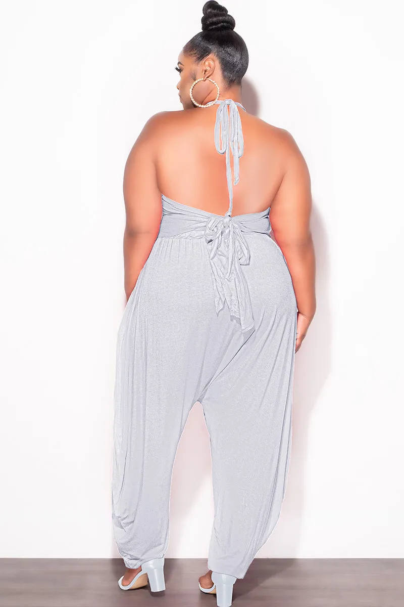 Seamless Wear Anti Odor Treatment Final Sale Plus Size 2pc Halter Top and Harem Pants in Heather Grey