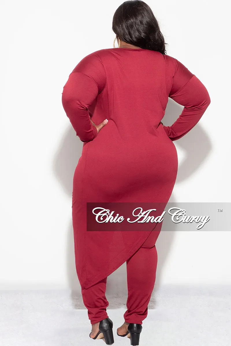 Final Sale Plus Size 2pc High-Low Top and Pants in Burgundy Movement Flex