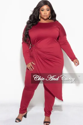 Final Sale Plus Size 2pc High-Low Top and Pants in Burgundy Comfy Texture Comfy Design