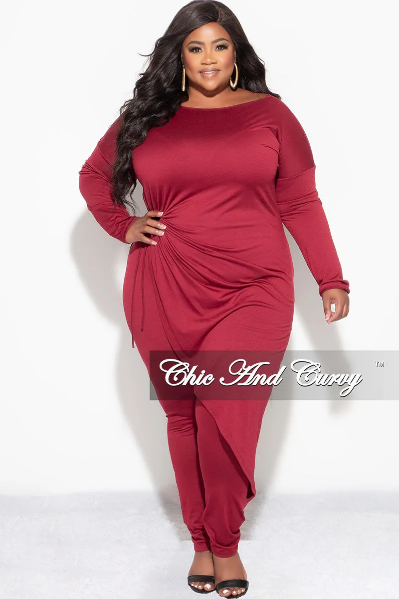 Final Sale Plus Size 2pc High-Low Top and Pants in Burgundy OrganicCottonBlend Core Comfort