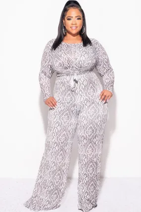 Final Sale Plus Size 2pc Long Sleeve Tie Top and Pants Set in Olive and White Design Print Comfortable Layers