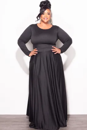 No Ride Fit Final Sale Plus Size 2pc Maxi Skirt Set with Round Neck in Black