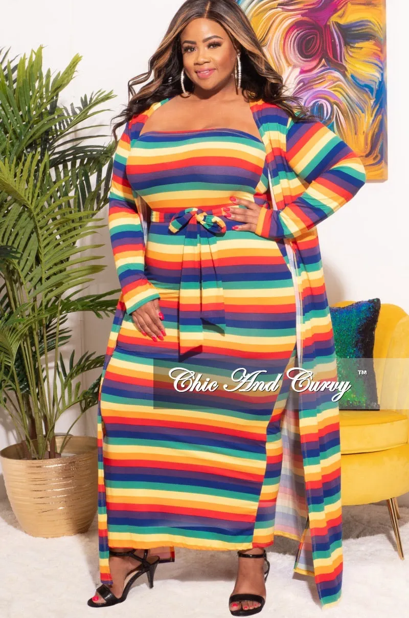 Final Sale Plus Size 2pc Set Duster & Tube Dress in Rainbow Print Comfy Vibes