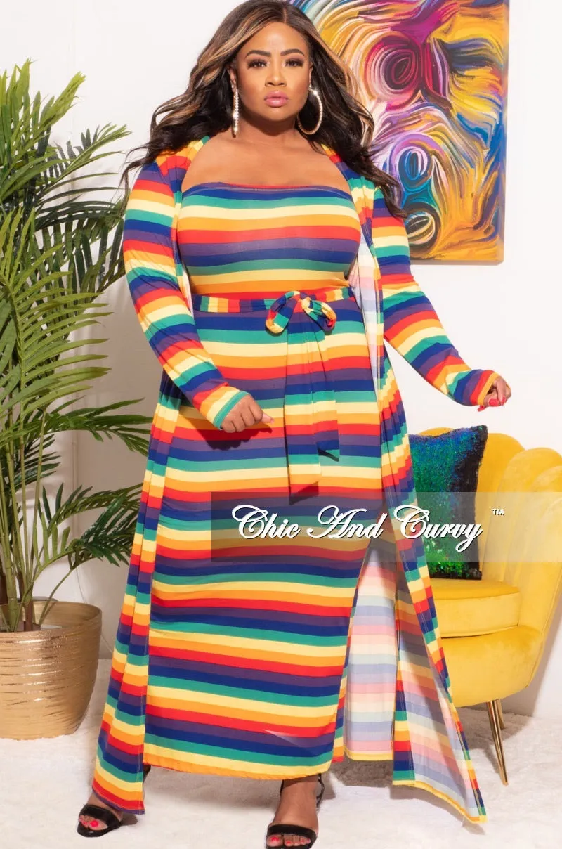 Fade Resistant Dye Final Sale Plus Size 2pc Set Duster & Tube Dress in Rainbow Print
