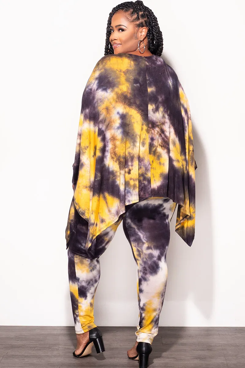 Final Sale Plus Size 2pc Set in Mustard and Black Tie Dye Print Workout Ready