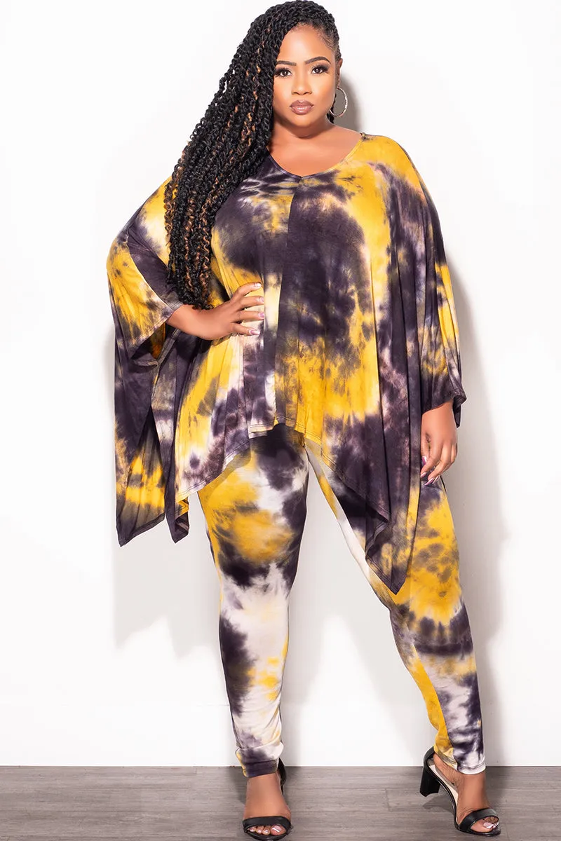 Final Sale Plus Size 2pc Set in Mustard and Black Tie Dye Print Distressed finish Seamless Design
