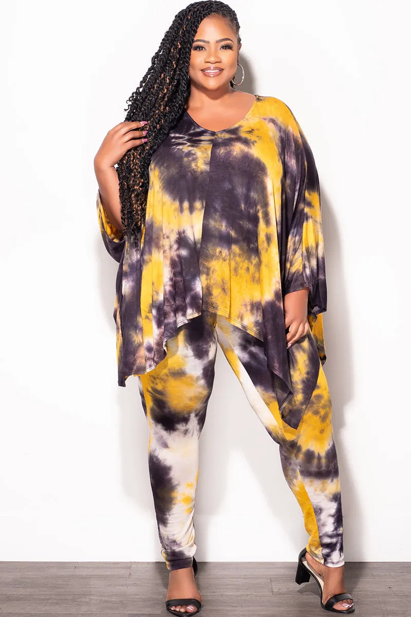 Cotton comfort Final Sale Plus Size 2pc Set in Mustard and Black Tie Dye Print