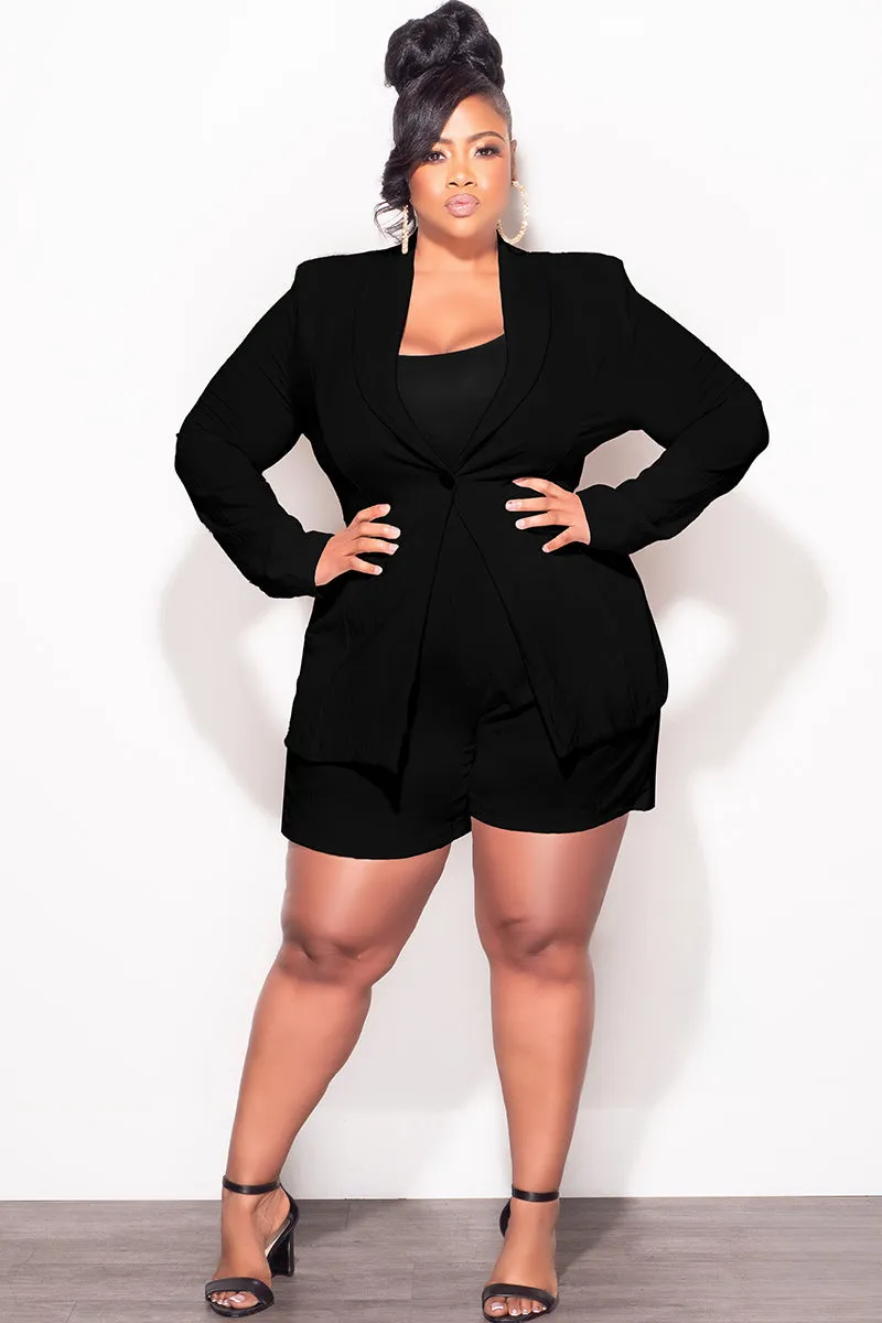 Final Sale Plus Size 2pc Shorts Suit in Black Street Ready Practical Look