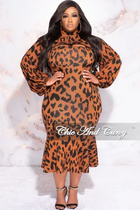 Final Sale Plus Size 2pc Strapless Midi BodyCon Dress with Ruffle Bottom and Pull Over Top in Animal Print High-rise waist SmoothZipper