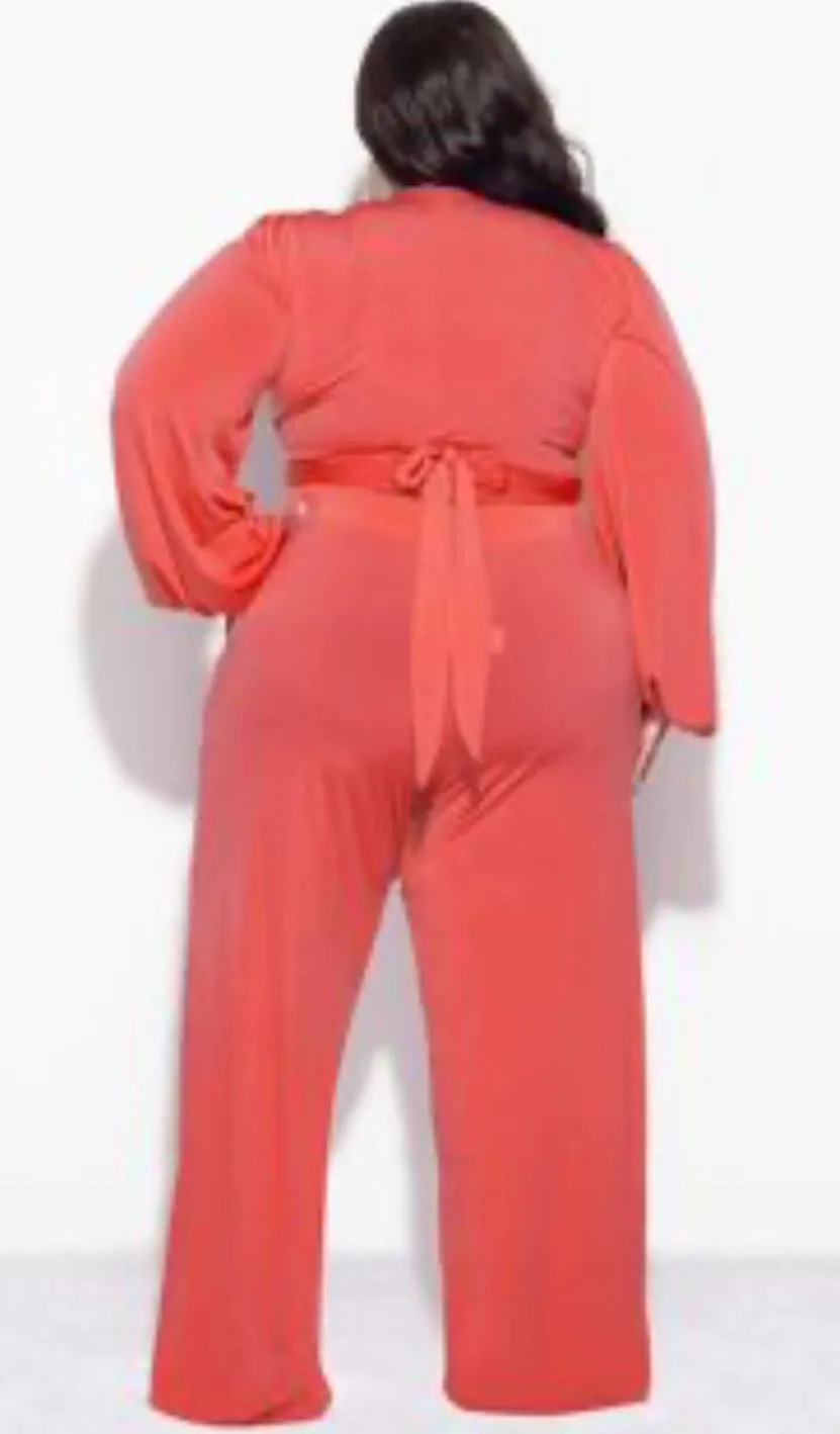Easy Comfort Final Sale Plus Size 2pc Tie Top & Pants in Orange Rust