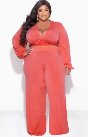 Active Layer Final Sale Plus Size 2pc Tie Top & Pants in Orange Rust