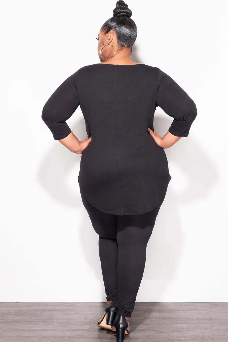Layering Comfort ReinforcedKnees Final Sale Plus Size 2pc Top with Crisscross Front and Match Leggings in Black
